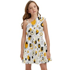 Flat Geometric Shapes Background Kids  One Shoulder Party Dress by pakminggu