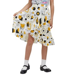 Flat Geometric Shapes Background Kids  Ruffle Flared Wrap Midi Skirt by pakminggu