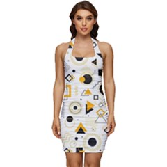 Flat Geometric Shapes Background Sleeveless Wide Square Neckline Ruched Bodycon Dress by pakminggu