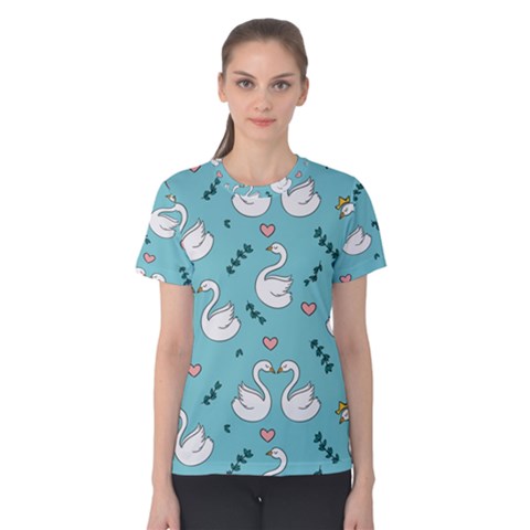 Elegant Swan Pattern Design Women s Cotton Tee by pakminggu