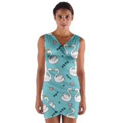 Elegant Swan Pattern Design Wrap Front Bodycon Dress by pakminggu