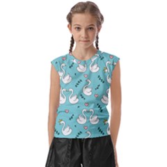 Elegant Swan Pattern Design Kids  Raglan Cap Sleeve Tee by pakminggu