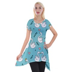 Elegant Swan Pattern Design Short Sleeve Side Drop Tunic by pakminggu