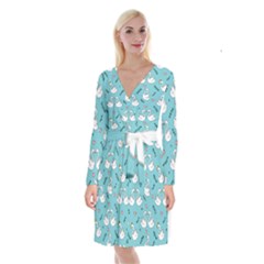 Elegant Swan Pattern Design Long Sleeve Velvet Front Wrap Dress by pakminggu