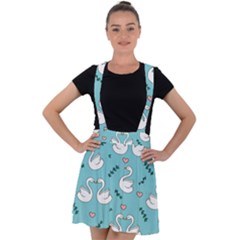 Elegant Swan Pattern Design Velvet Suspender Skater Skirt