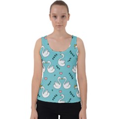 Elegant Swan Pattern Design Velvet Tank Top by pakminggu