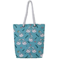 Elegant Swan Pattern Design Full Print Rope Handle Tote (small) by pakminggu