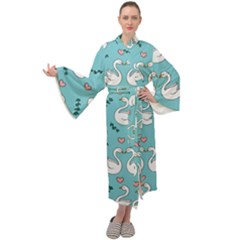 Elegant Swan Pattern Design Maxi Velvet Kimono by pakminggu