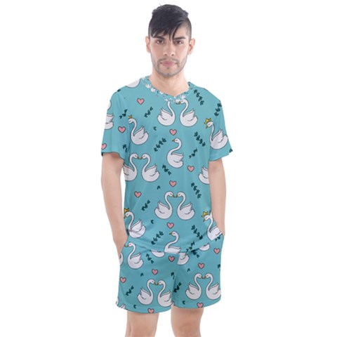 Elegant Swan Pattern Design Men s Mesh Tee And Shorts Set by pakminggu