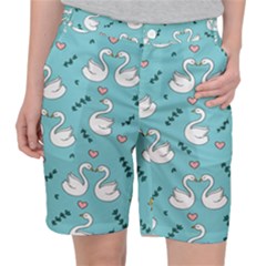 Elegant Swan Pattern Design Women s Pocket Shorts by pakminggu