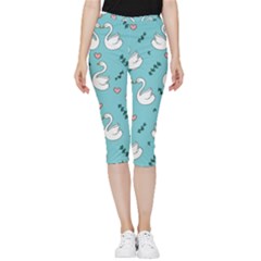 Elegant Swan Pattern Design Inside Out Lightweight Velour Capri Leggings  by pakminggu