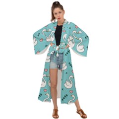 Elegant Swan Pattern Design Maxi Kimono by pakminggu