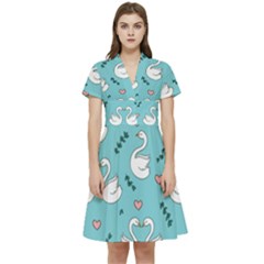 Elegant Swan Pattern Design Short Sleeve Waist Detail Dress by pakminggu