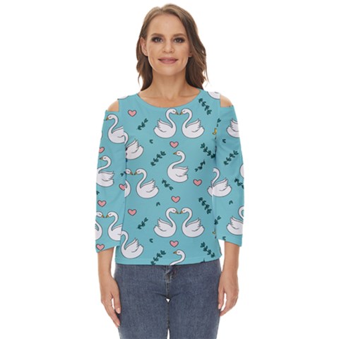 Elegant Swan Pattern Design Cut Out Wide Sleeve Top by pakminggu