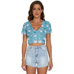 Elegant Swan Pattern Design V-neck Crop Top by pakminggu