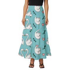 Elegant Swan Pattern Design Tiered Ruffle Maxi Skirt by pakminggu