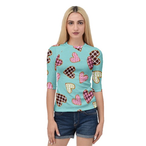 Seamless Pattern With Heart Shaped Cookies With Sugar Icing Quarter Sleeve Raglan Tee by pakminggu