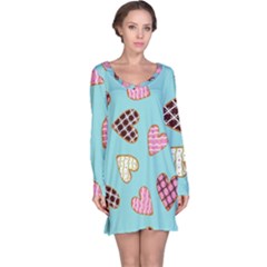 Seamless Pattern With Heart Shaped Cookies With Sugar Icing Long Sleeve Nightdress by pakminggu