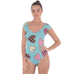 Seamless Pattern With Heart Shaped Cookies With Sugar Icing Short Sleeve Leotard  by pakminggu