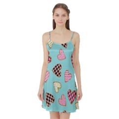 Seamless Pattern With Heart Shaped Cookies With Sugar Icing Satin Night Slip by pakminggu