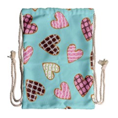 Seamless Pattern With Heart Shaped Cookies With Sugar Icing Drawstring Bag (large) by pakminggu