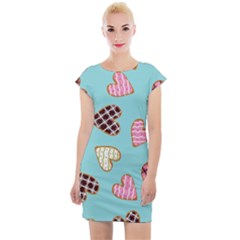 Seamless Pattern With Heart Shaped Cookies With Sugar Icing Cap Sleeve Bodycon Dress by pakminggu