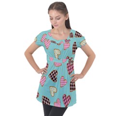 Seamless Pattern With Heart Shaped Cookies With Sugar Icing Puff Sleeve Tunic Top by pakminggu