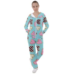 Seamless Pattern With Heart Shaped Cookies With Sugar Icing Women s Tracksuit by pakminggu