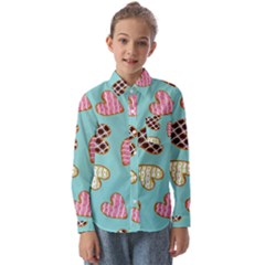 Seamless Pattern With Heart Shaped Cookies With Sugar Icing Kids  Long Sleeve Shirt by pakminggu