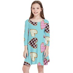 Seamless Pattern With Heart Shaped Cookies With Sugar Icing Kids  Quarter Sleeve Skater Dress by pakminggu