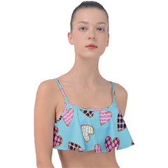 Seamless Pattern With Heart Shaped Cookies With Sugar Icing Frill Bikini Top by pakminggu