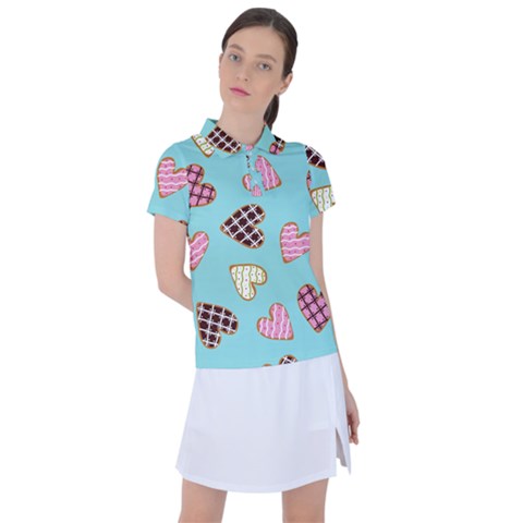 Seamless Pattern With Heart Shaped Cookies With Sugar Icing Women s Polo Tee by pakminggu