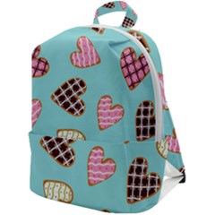 Seamless Pattern With Heart Shaped Cookies With Sugar Icing Zip Up Backpack by pakminggu