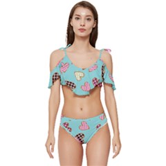 Seamless Pattern With Heart Shaped Cookies With Sugar Icing Ruffle Edge Tie Up Bikini Set	 by pakminggu