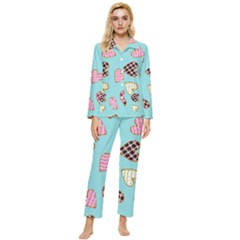 Seamless Pattern With Heart Shaped Cookies With Sugar Icing Womens  Long Sleeve Velvet Pocket Pajamas Set by pakminggu