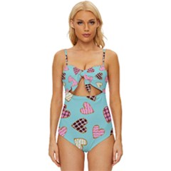 Seamless Pattern With Heart Shaped Cookies With Sugar Icing Knot Front One-piece Swimsuit by pakminggu