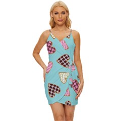 Seamless Pattern With Heart Shaped Cookies With Sugar Icing Wrap Tie Front Dress by pakminggu