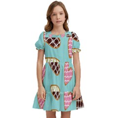 Seamless Pattern With Heart Shaped Cookies With Sugar Icing Kids  Puff Sleeved Dress by pakminggu