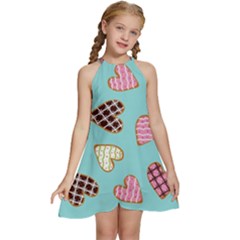 Seamless Pattern With Heart Shaped Cookies With Sugar Icing Kids  Halter Collar Waist Tie Chiffon Dress by pakminggu