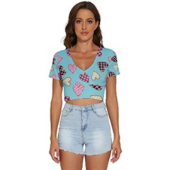 Seamless Pattern With Heart Shaped Cookies With Sugar Icing V-neck Crop Top by pakminggu