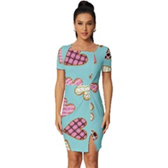 Seamless Pattern With Heart Shaped Cookies With Sugar Icing Fitted Knot Split End Bodycon Dress by pakminggu