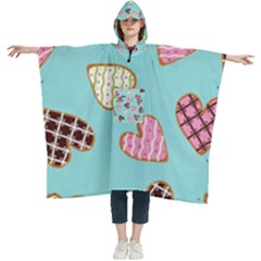 Seamless Pattern With Heart Shaped Cookies With Sugar Icing Women s Hooded Rain Ponchos by pakminggu