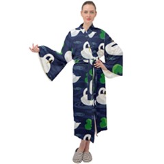 Swan Pattern Elegant Design Maxi Velvet Kimono by pakminggu