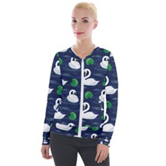 Swan Pattern Elegant Design Velvet Zip Up Jacket by pakminggu