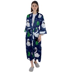 Swan Pattern Elegant Design Maxi Satin Kimono by pakminggu