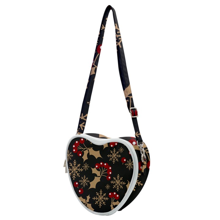 Christmas Pattern With Snowflakes Berries Heart Shoulder Bag