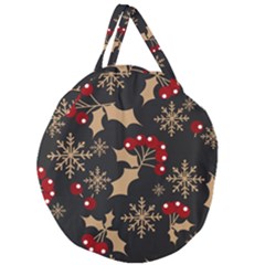 Christmas Pattern With Snowflakes Berries Giant Round Zipper Tote by pakminggu