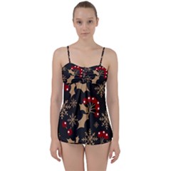 Christmas Pattern With Snowflakes Berries Babydoll Tankini Set by pakminggu