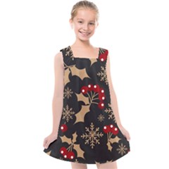 Christmas Pattern With Snowflakes Berries Kids  Cross Back Dress by pakminggu