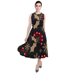 Christmas Pattern With Snowflakes Berries Round Neck Boho Dress